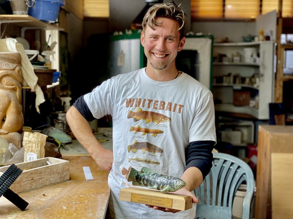 Sam Ludden With Ruamahanga Restoration Trust Trophy Award Sm 4x3