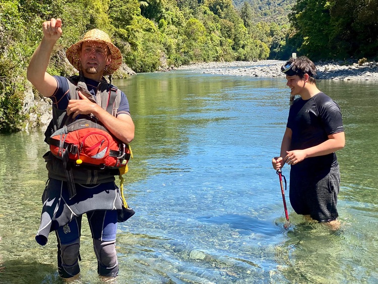 Sam Ludden in the the Ruamahanga River